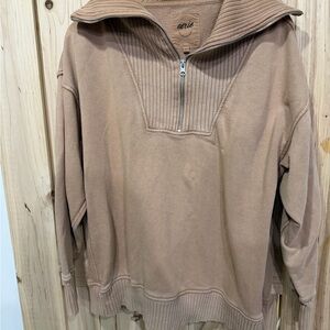 Aerie women small tan Half-Zip Sweater